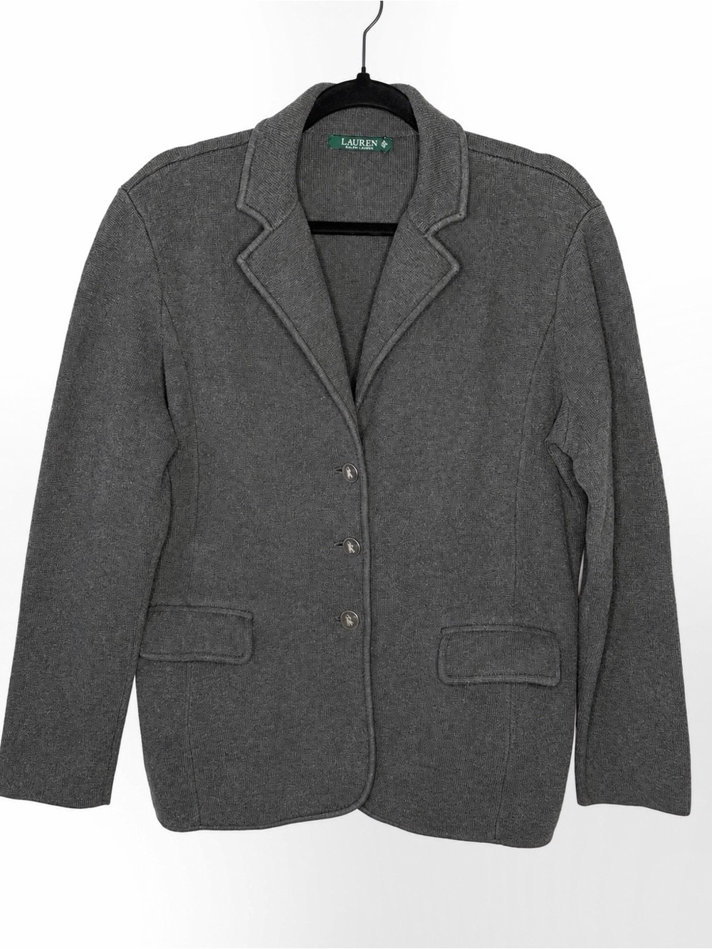 Lauren Ralph Lauren Gray Knit Blazer Jacket 3 Button Cotton Blend Women’s XL